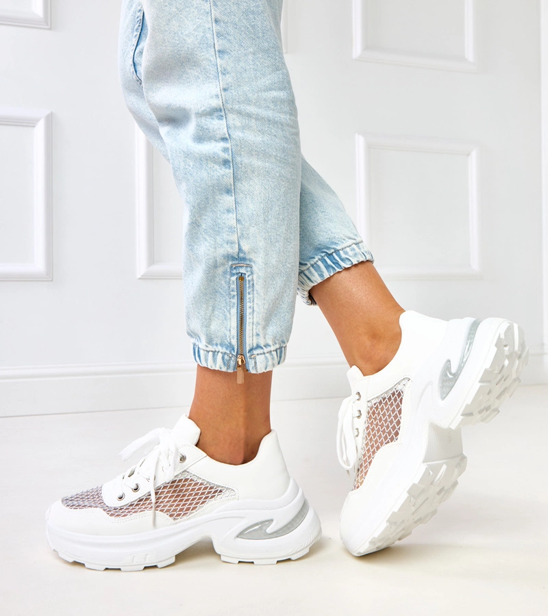 Białe sneakersy na platformie z cyrkoniami Inga