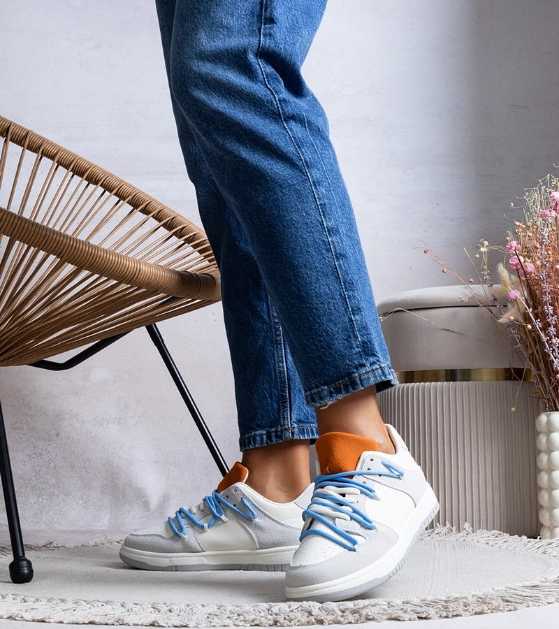 Szare sneakersy trampki niebieskie sznurówki Arcobaleno