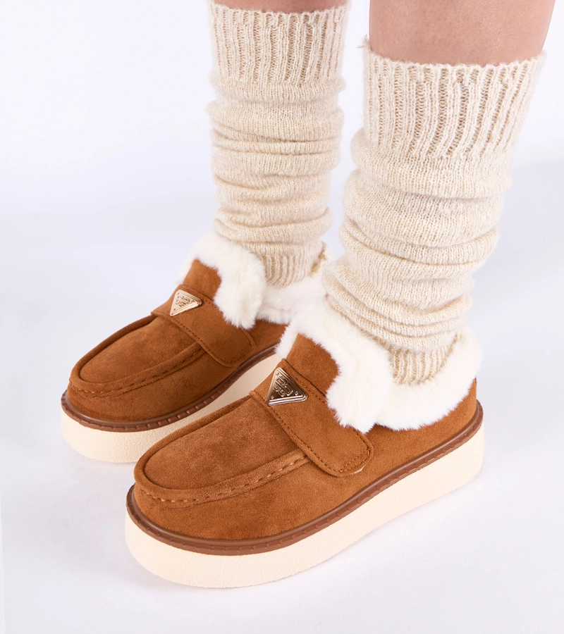 Brązowe mokasyny ocieplane futerkiem Loafy
