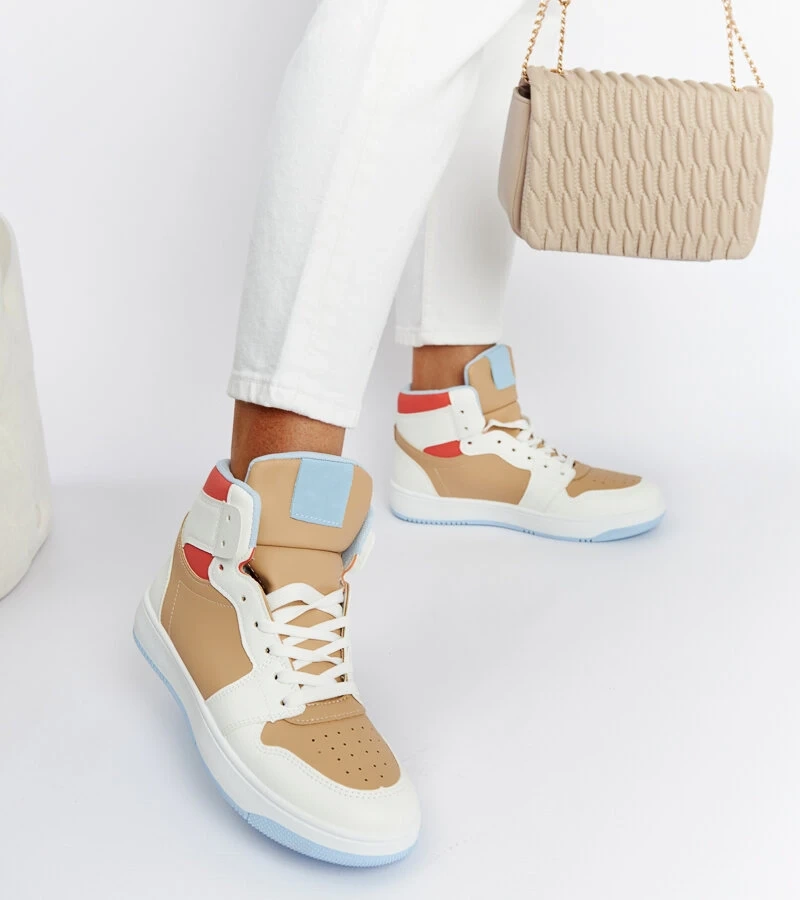 Biało-beżowe sneakersy za kostkę Eagan