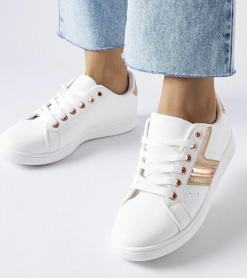 Białe sneakersy z akcentem różowego złota Rizzo