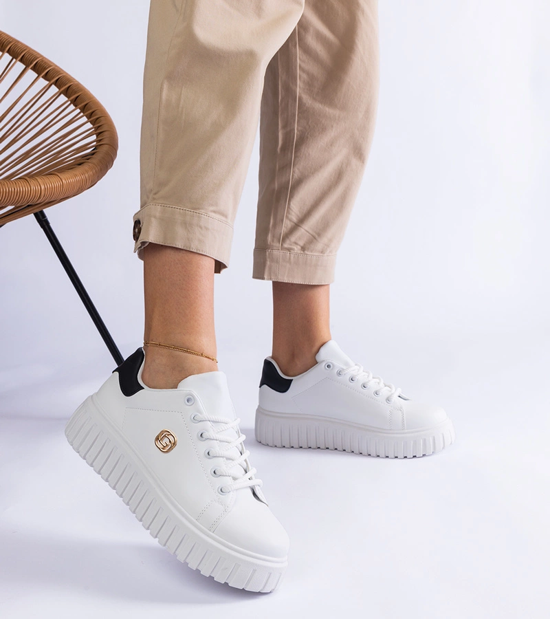Biało-czarne sneakersy na grubej podeszwie Tracie