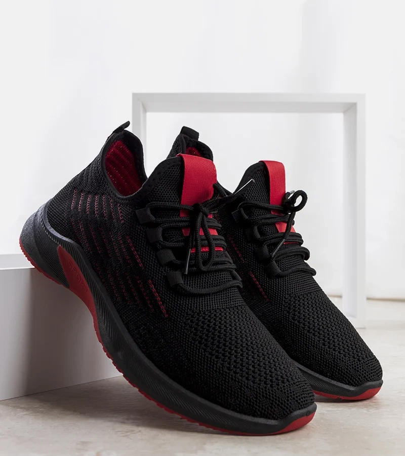 Czarno czerwone sneakersy sportowe Brownle