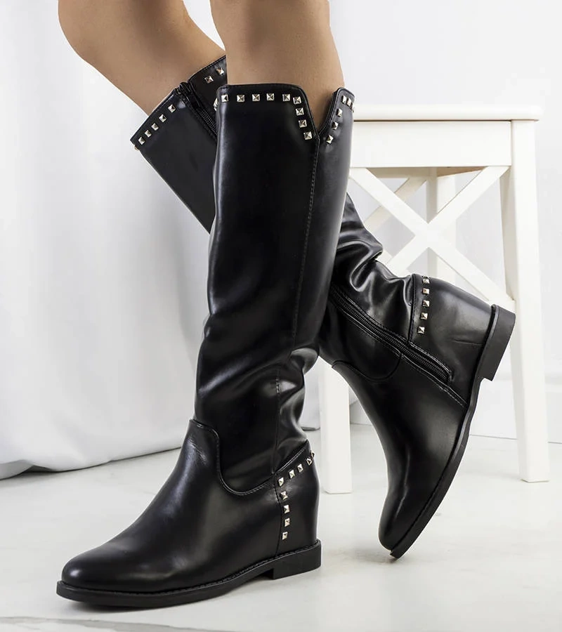 Czarne kozaki na koturnie Espino