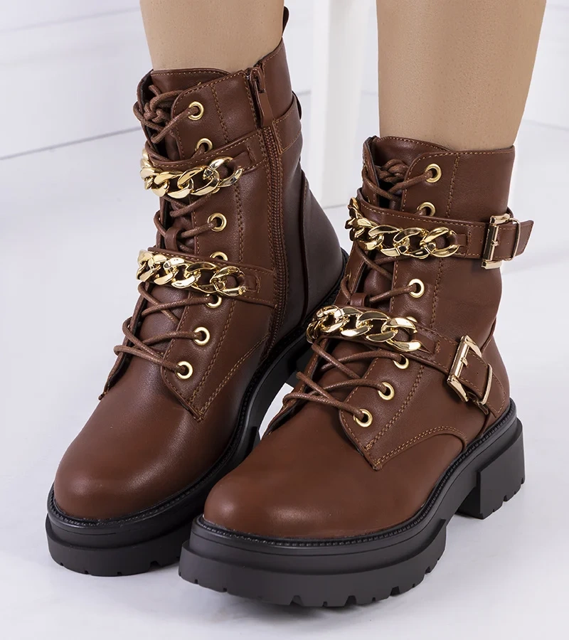 Brązowe traperki z łańcuchami Corinna