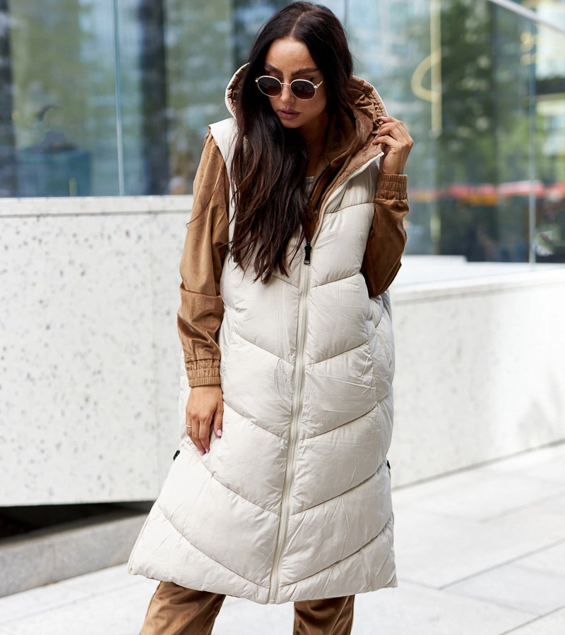 Biało-brązowa długa dwustronna kamizelka Simona