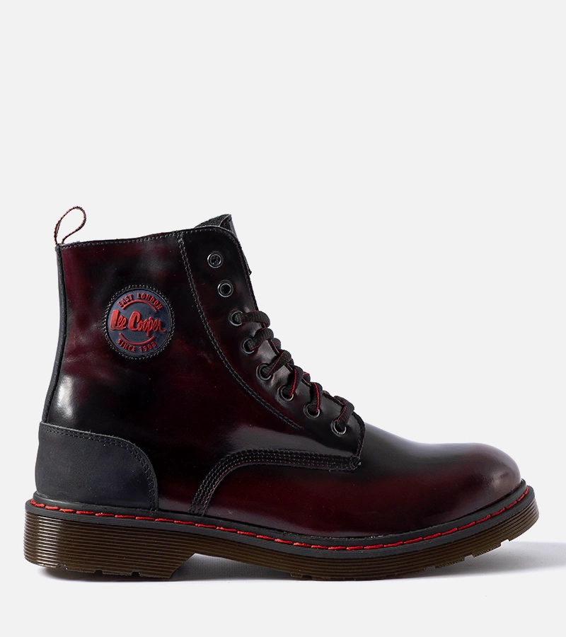 Bordowe ocieplane trapery skóra naturalna LCJP-20-01-013