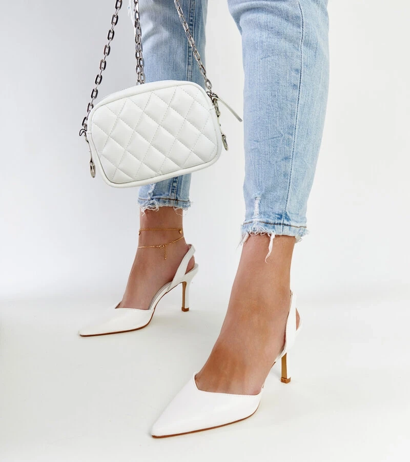 Białe szpilki z odkrytą piętą Fontanile