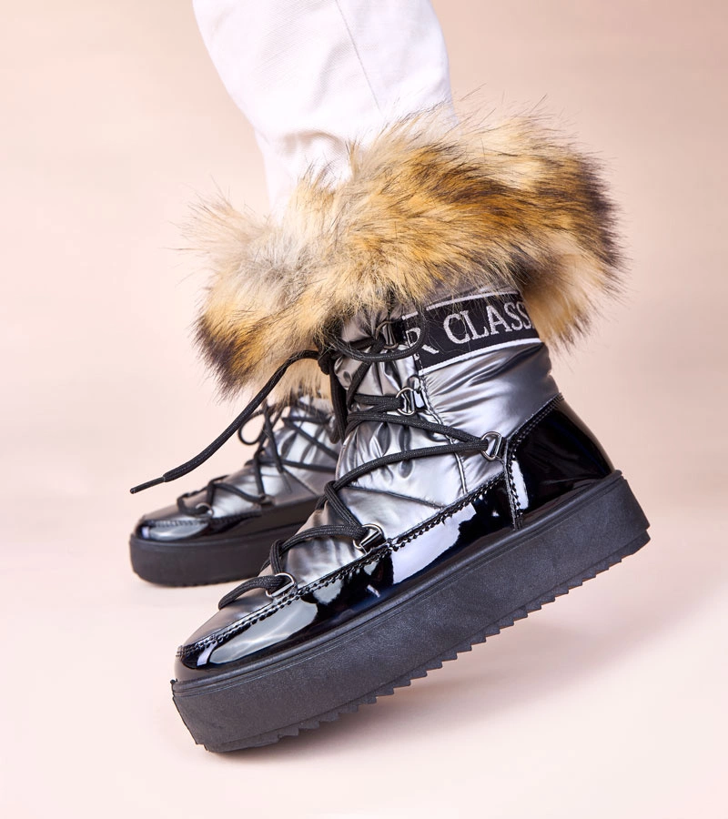 Szare śniegowce wiązane z futerkiem Alison