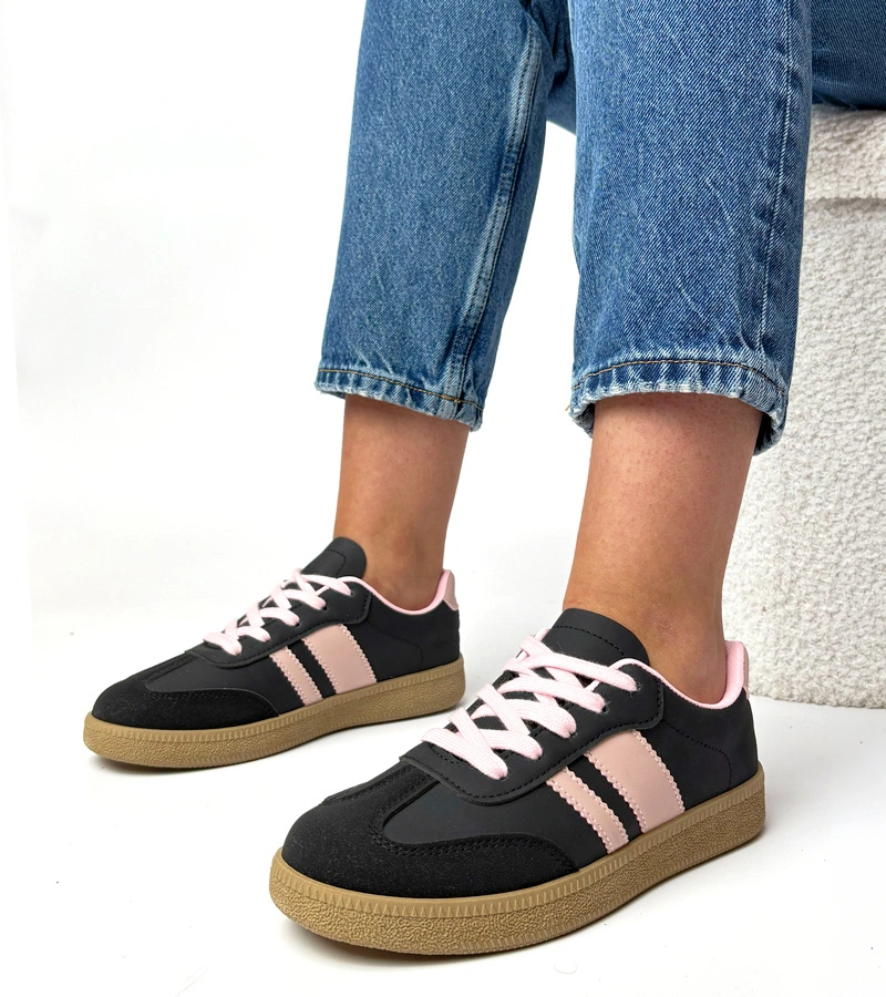 Czarno-różowe sneakersy casualowe na platformie Thérèse