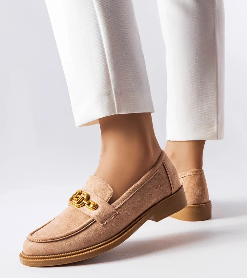 Beżowe eleganckie mokasyny z ozdobą Ouellet