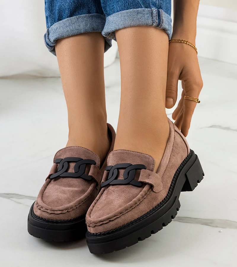 Brązowe półbuty eko-zamsz Gabriella