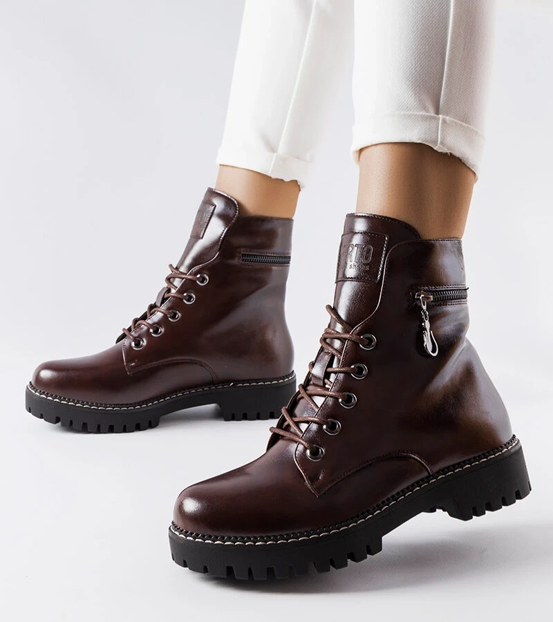 Brązowy sznurowane workery Eloisa