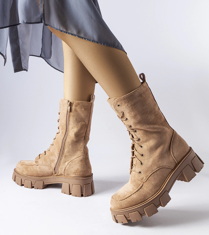 Jasnobrązowe ocieplane wysokie botki Ines