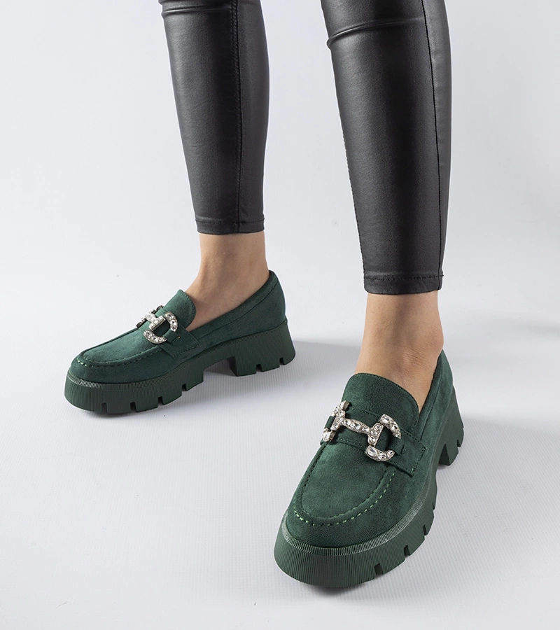 Zielone mokasyny z cyrkoniami Giacomo