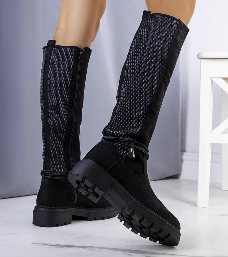 Czarne ocieplane kozaki Leale