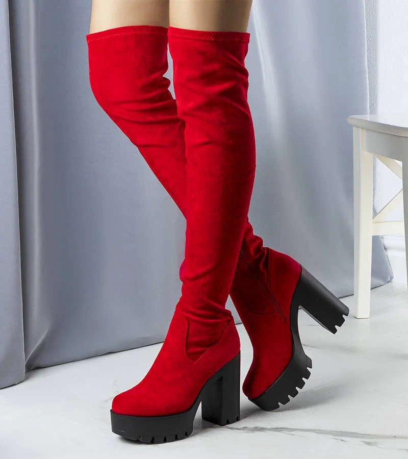 Czerwone zamszowe wysokie kozaki Byron