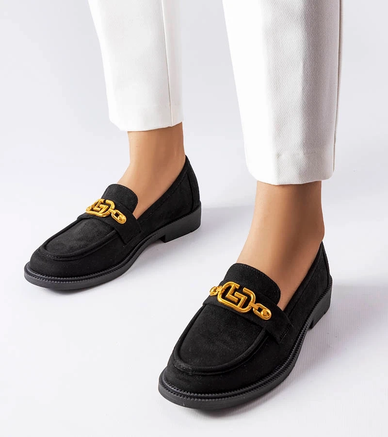 Czarne eleganckie mokasyny z ozdobą Ouellet