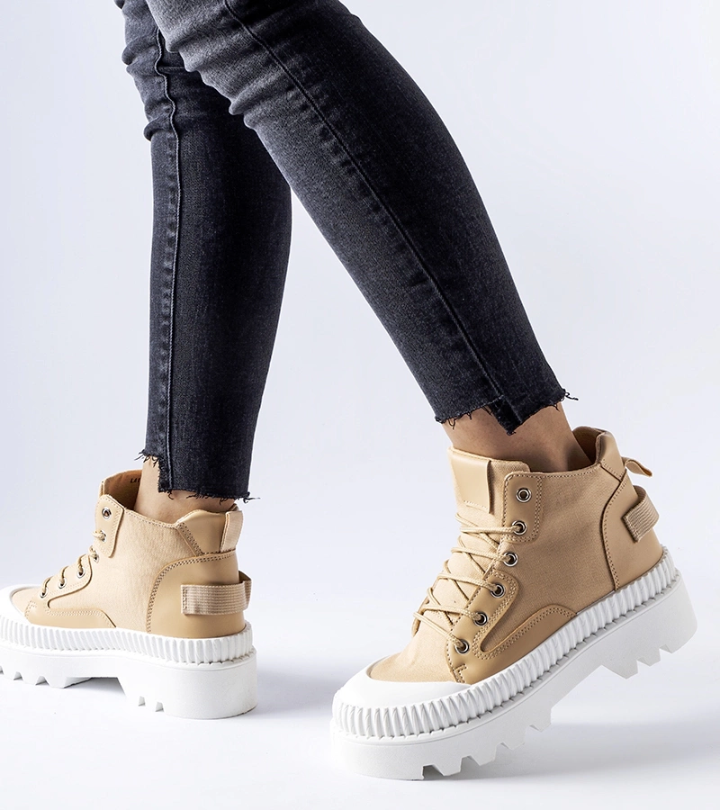 Ciemnobeżowe trampki na platformie Grotta