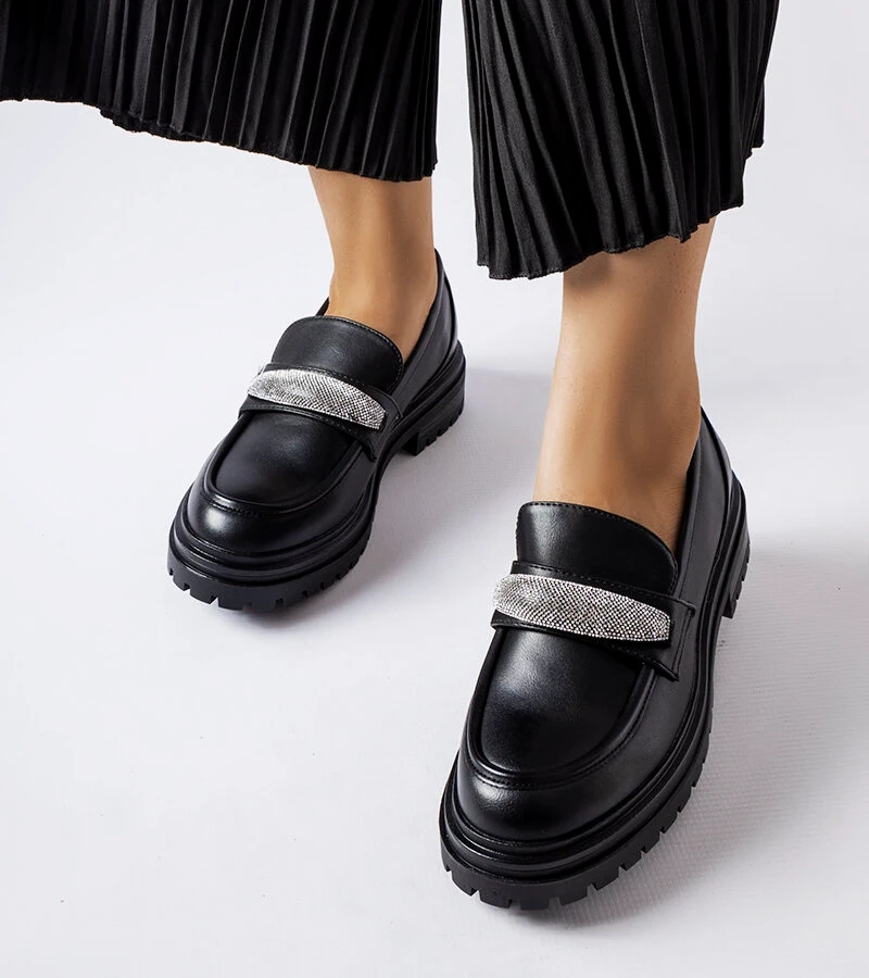 Czarne mokasyny z cyrkoniami Hartford