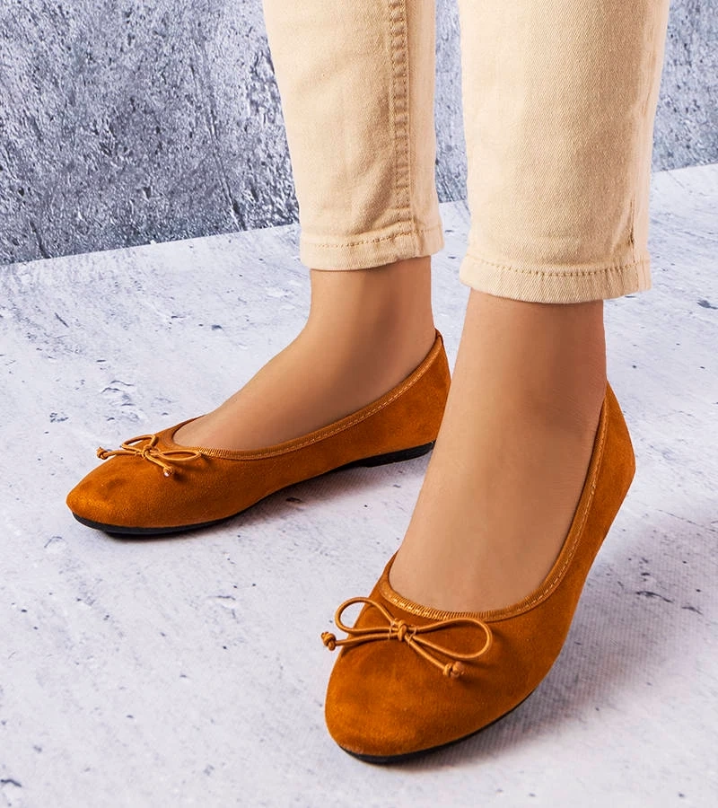 Brązowe balerinki z kokardką Chandonnet