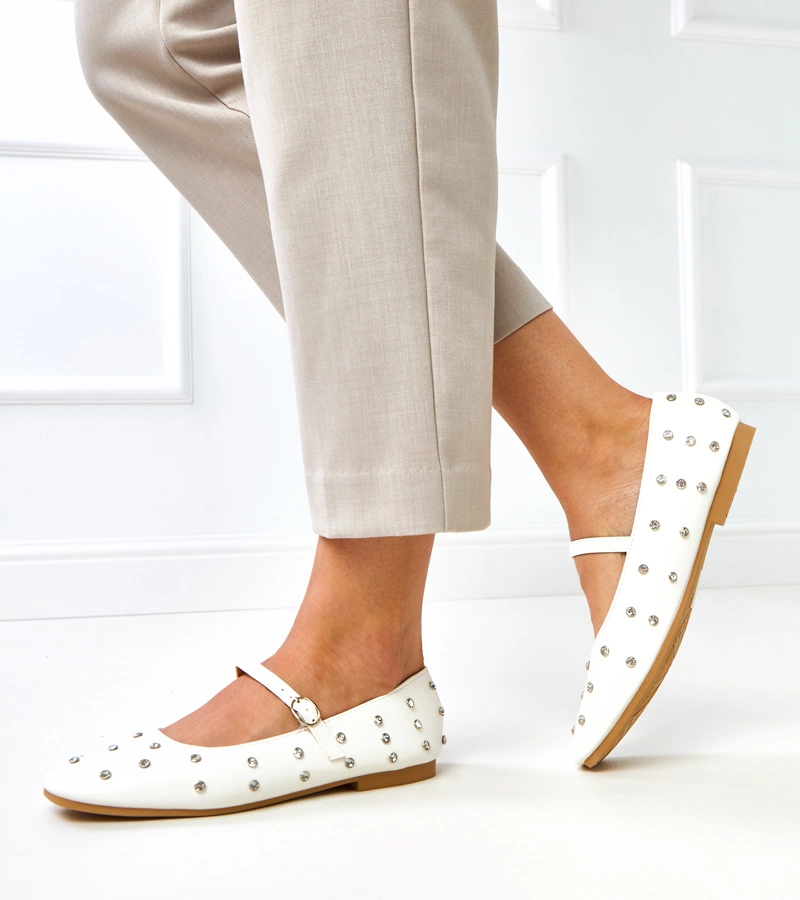 Białe balerinki z kryształkami Heidi