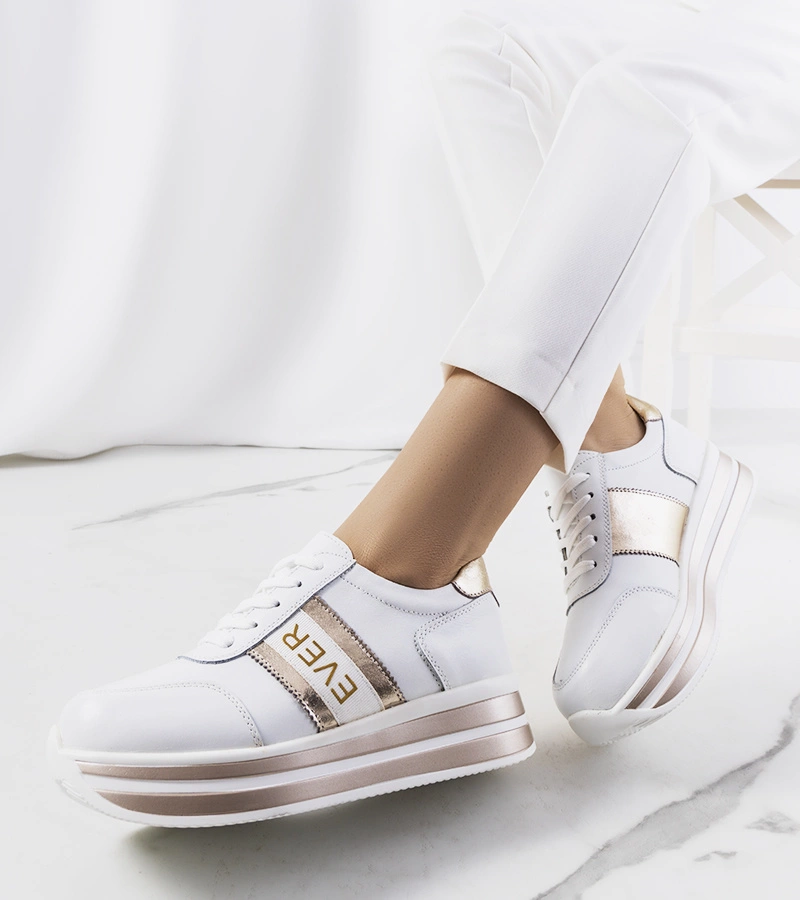 Biało złote sneakersy skórzane Teresin