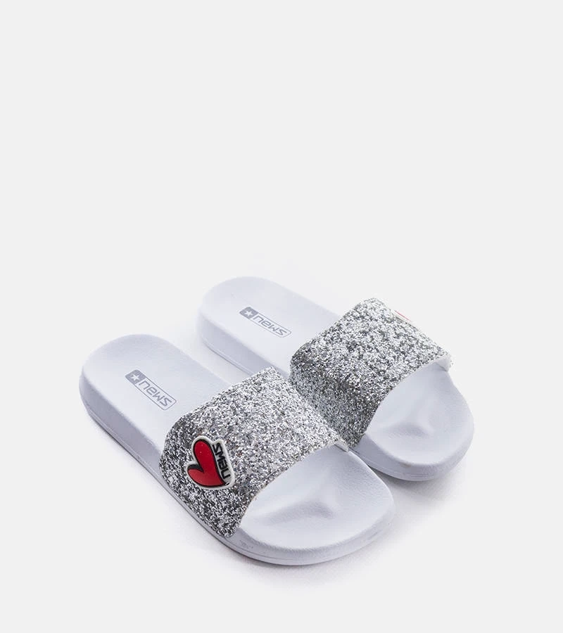 Szare brokatowe klapki dziecięce Boncoeur