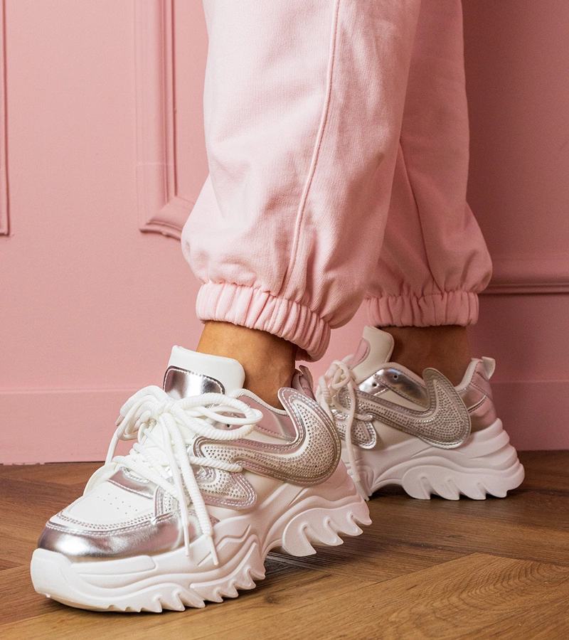 Białe sneakersy na masywnej podeszwie z cyrkoniami Albis