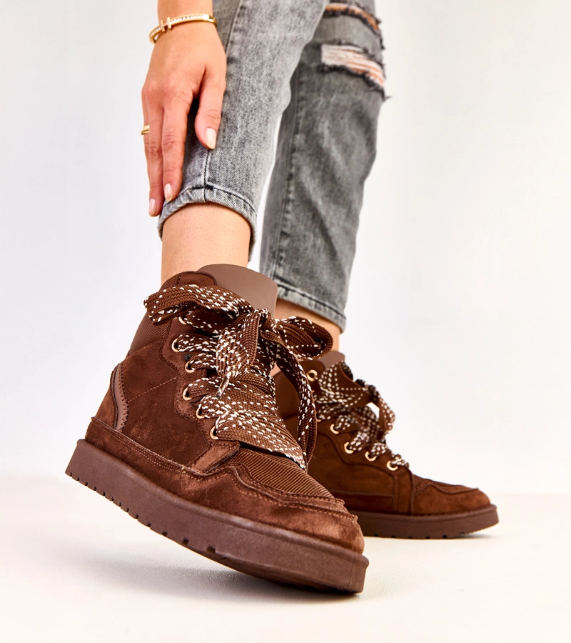 Brązowe sneakersy wysokie z grubymi sznurówkami Klevis