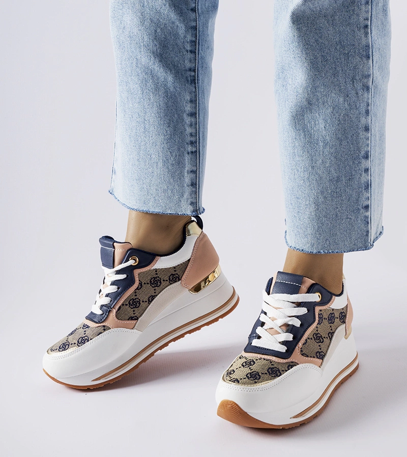 Biało-różowe sneakersy na koturnie Rouxi