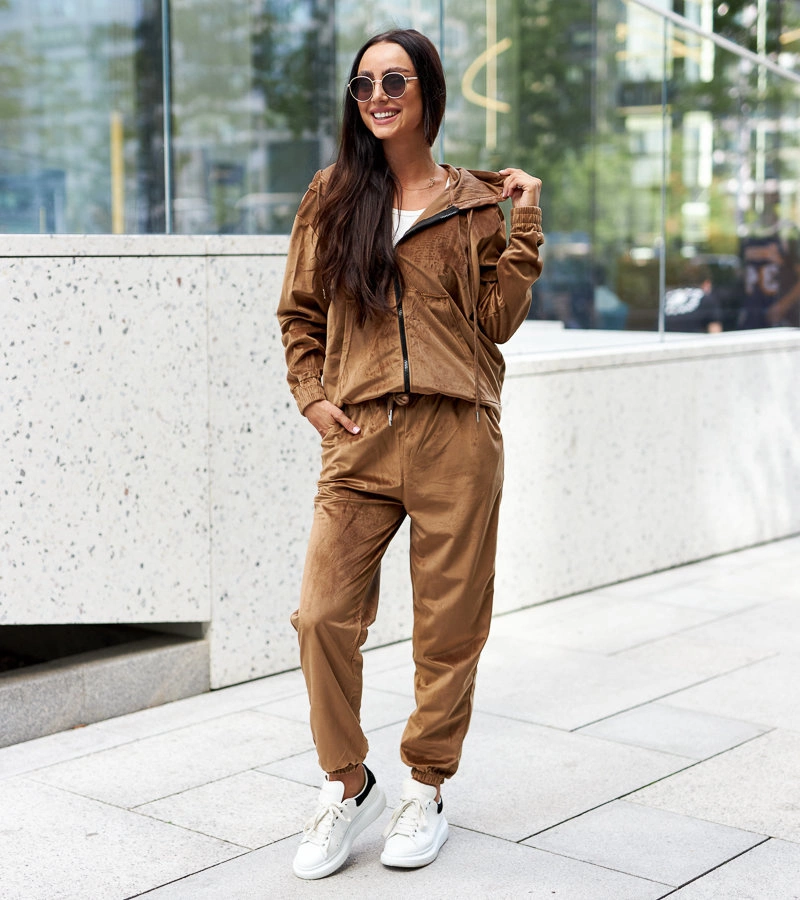 Brązowy welurowy komplet dresowy Miguel