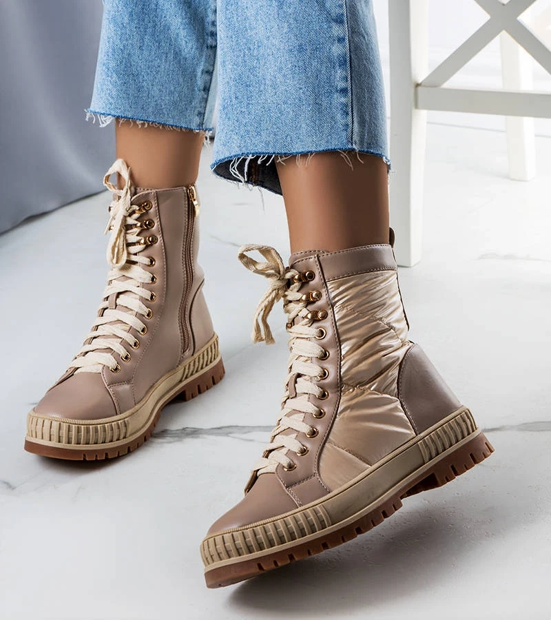 Beżowe ocieplane traperki Hamina