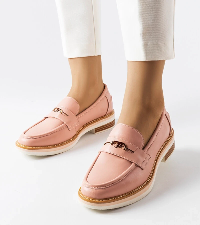 Różowe skórzane damskie mokasyny Orlanda