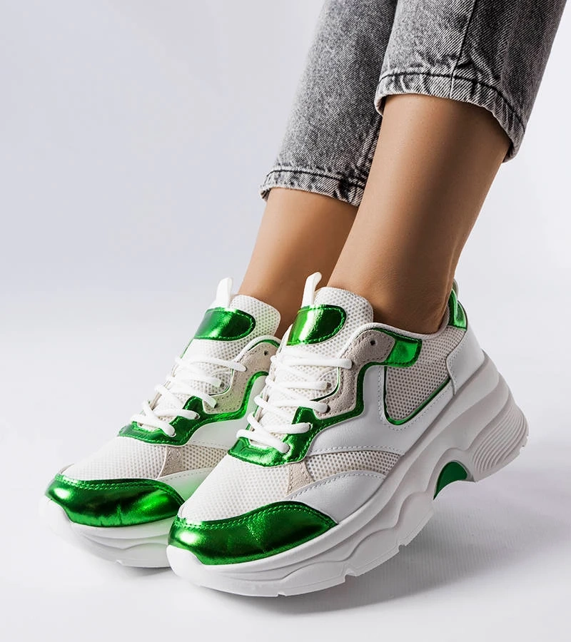 Biało-zielone sneakersy damskie Séguin