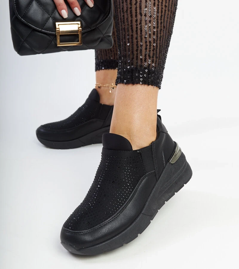 Czarne sneakersy na koturnie z cyrkoniami Ashleey