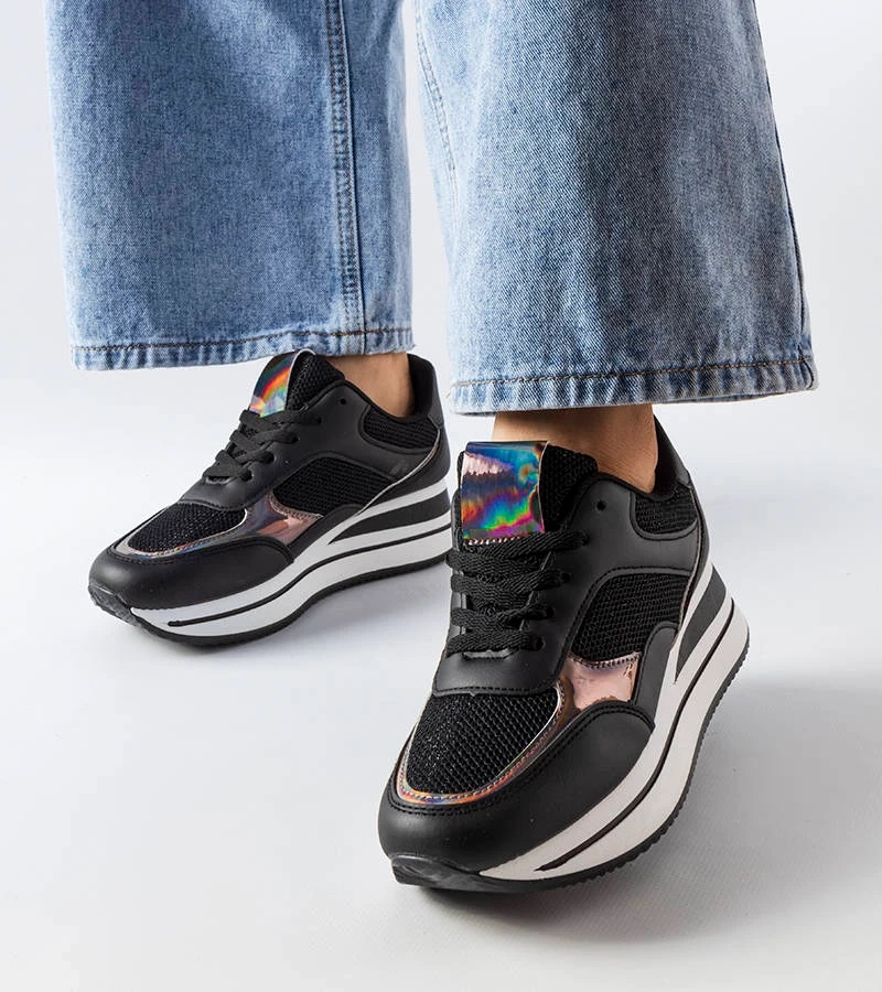 Czarne sneakersy na grubej podeszwie Ethel