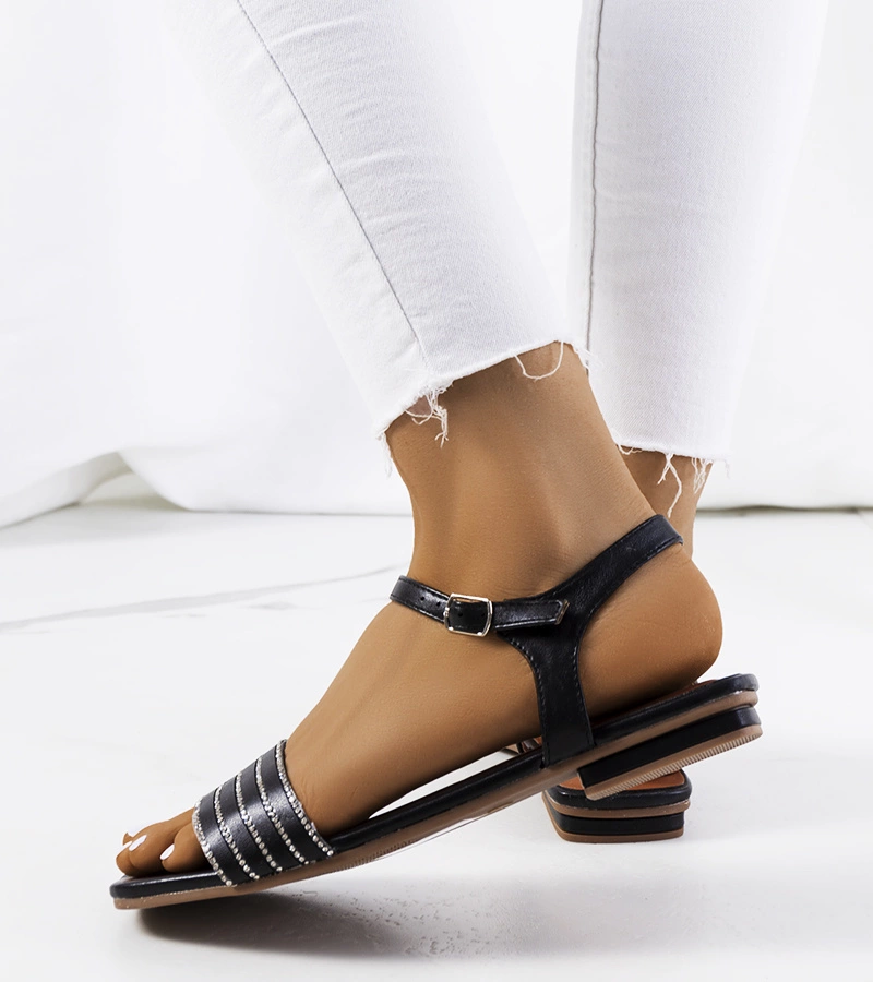 Czarne sandały z cyrkoniami Sudbury