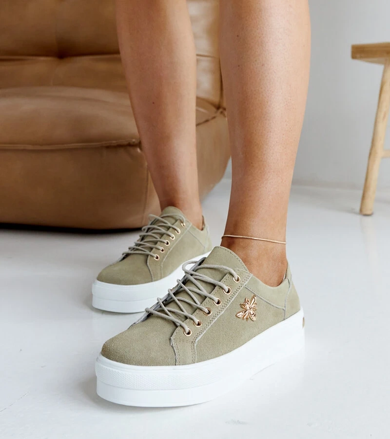 Zielone skórzane sneakersy na grubej podeszwie Mikka