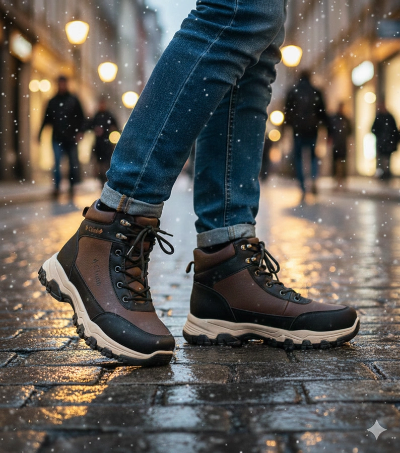 Brązowe trapery męskie ocieplane na podwyższonej podeszwie Pedro