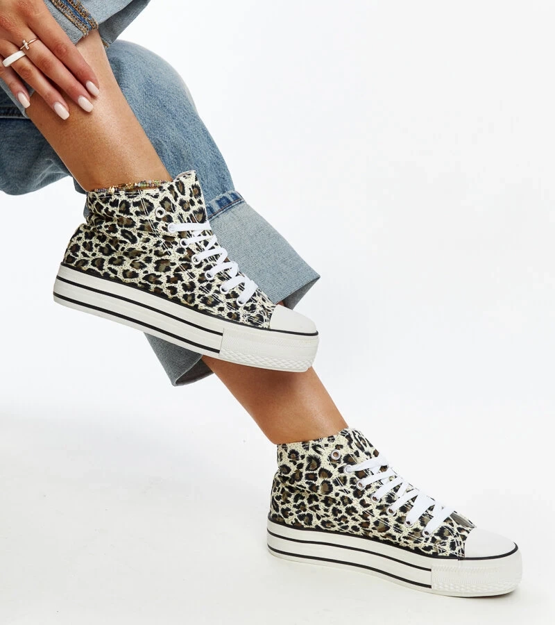 Wysokie trampki w panterkę na grubej podeszwie Bagy platflorma