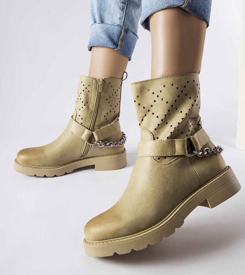 Zielone ażurowe botki z łańcuchem Procopio