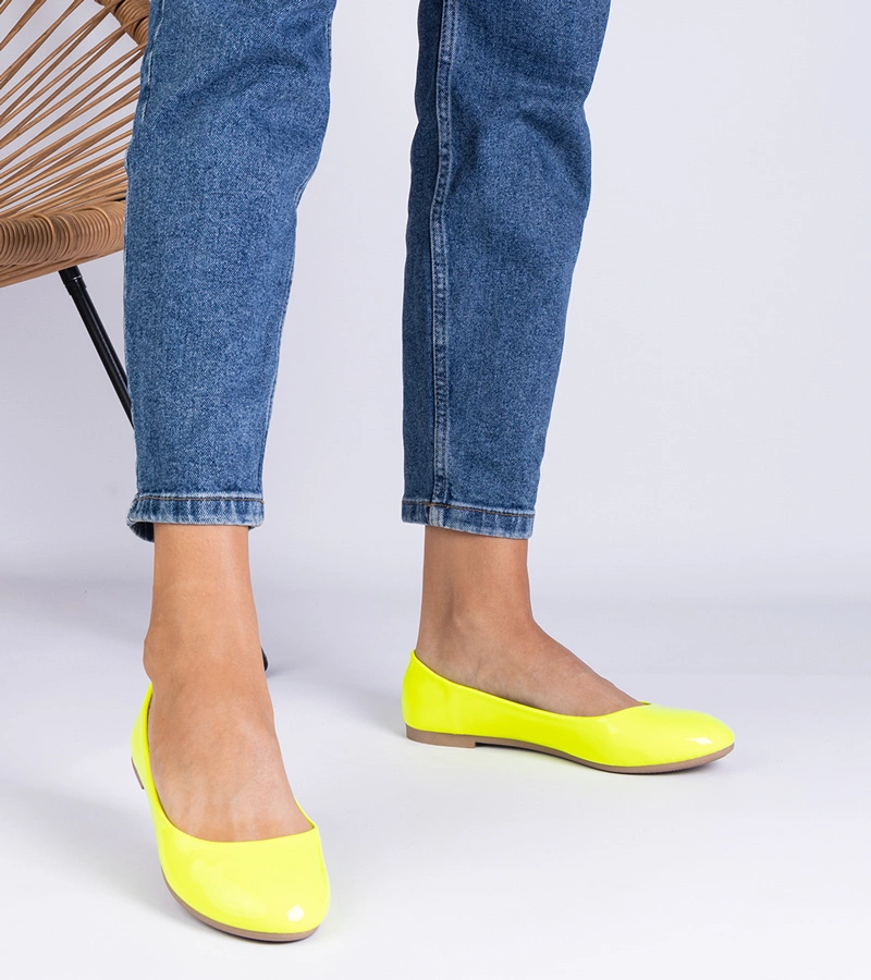Żółte neonowe lakierowane balerinki Aurika