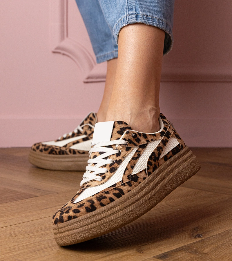 Panterkowe sneakersy trampki na grubej podeszwie Kamela
