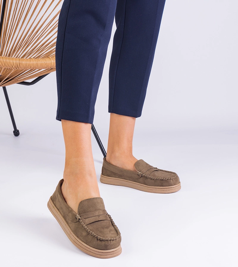 Zielone damskie mokasyny z ekozamszu Sevilia