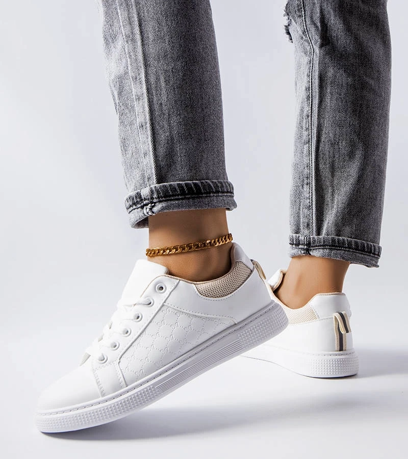 Biało-beżowe sneakersy z tłoczeniem Dreux