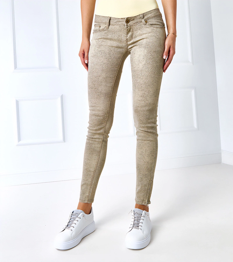 Beżowe spodnie slim Kasie RE-040 BEIGE/LEOPARD