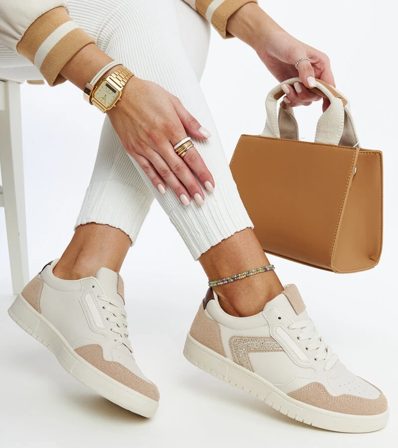 Beżowe sneakersy z brokatem Juwan