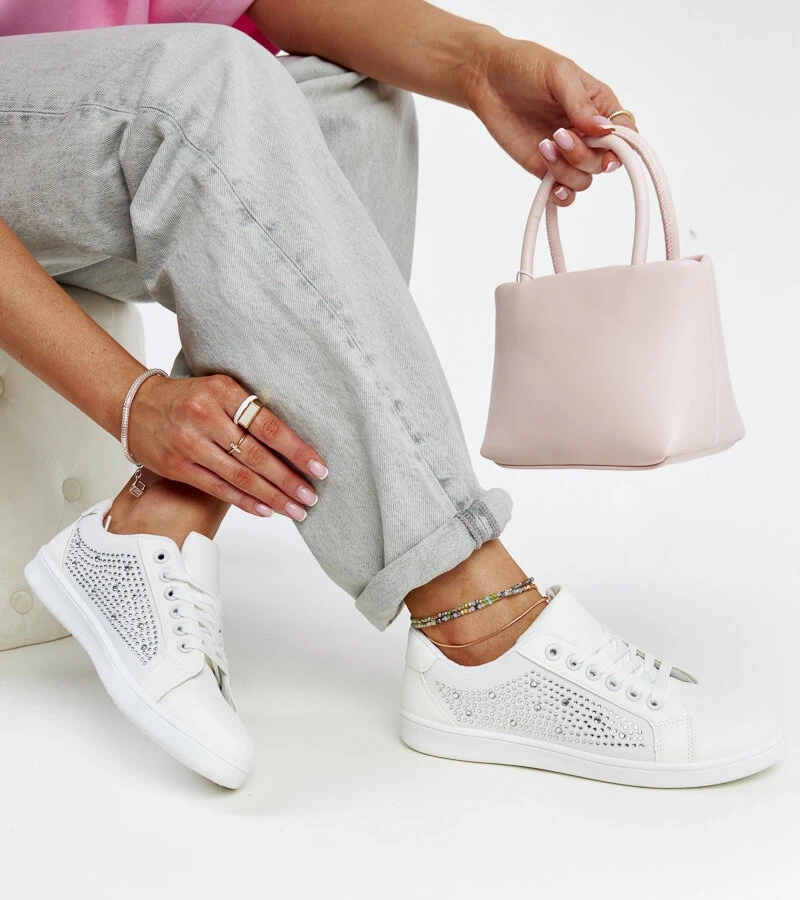 Białe sportowe trampki z cyrkoniami Gyenes