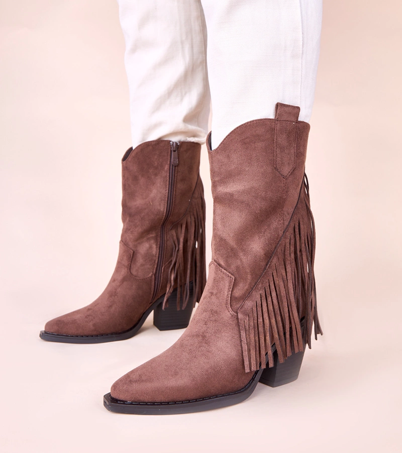 Brązowe kowbojki z frędzlami Elama